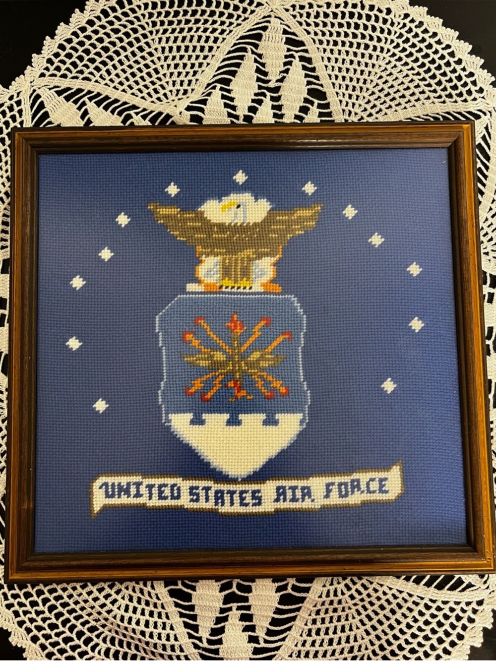 🇺🇸✨ Vintage Patriotic Needlepoint Wall Art Americana Military Decor Framed ✨🇺